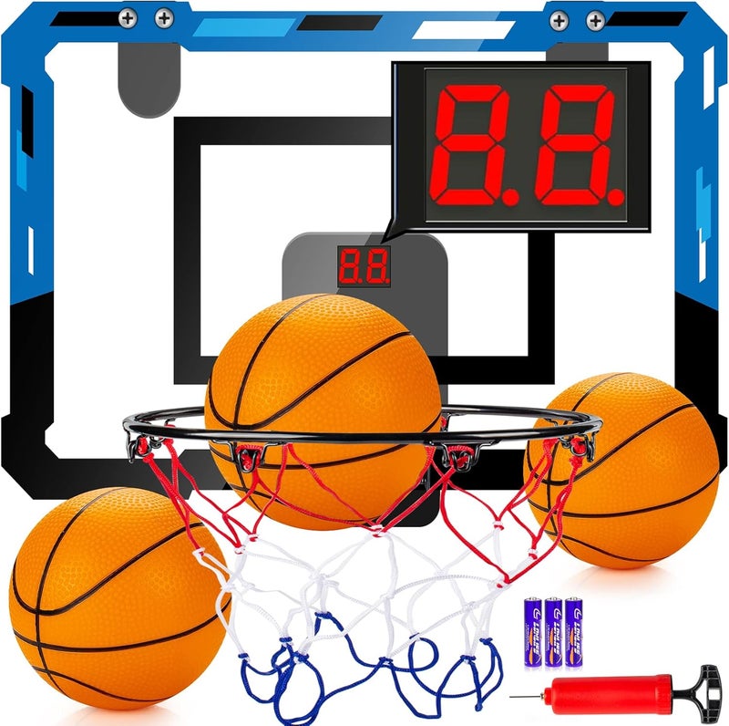 Loiley Basketball Hoop Indoor for Kids Adults with Scorer with 2 Scoring Methods, Door Room Basketball Mini Hoop with 3 Batteries and Balls, Basketball Accessories for Teen Boy Gifts, Blue - Image 1